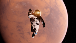 3d rendered illustration of of an astronaut infront of mars